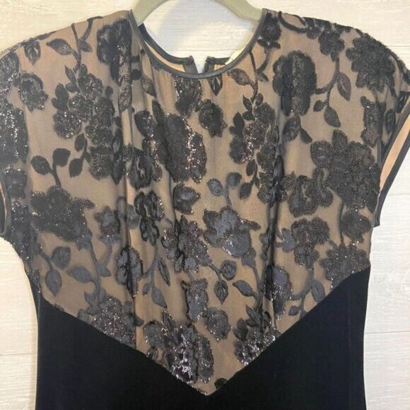 Jeffrey & Dara Womens Black Scoop Neck Cap Sleeve Beads Embellished Velvet dress - Picture 3 of 6